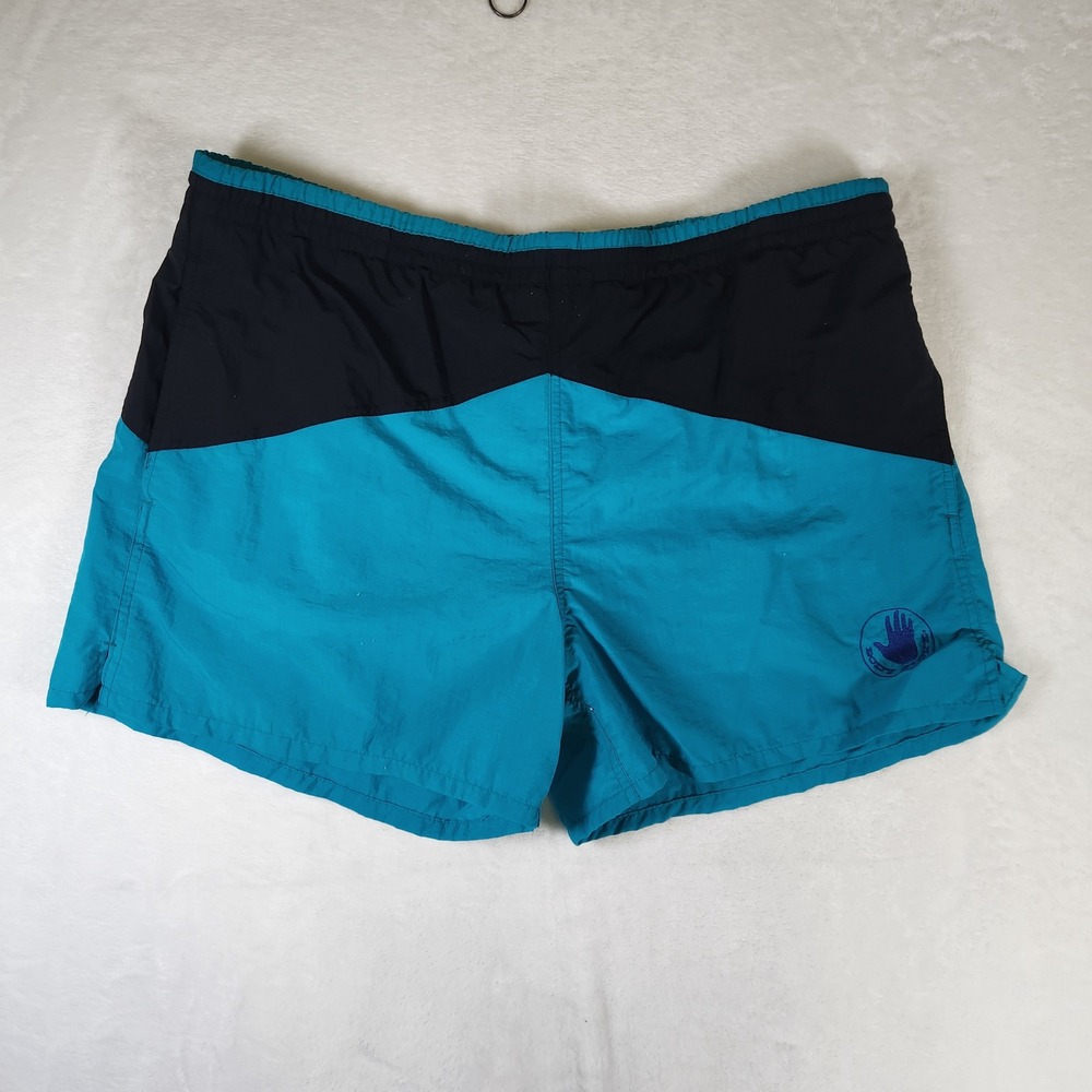 Vintage 90s Body Glove Swim Trunks Shorts Black‎ Turquoise XL Retro